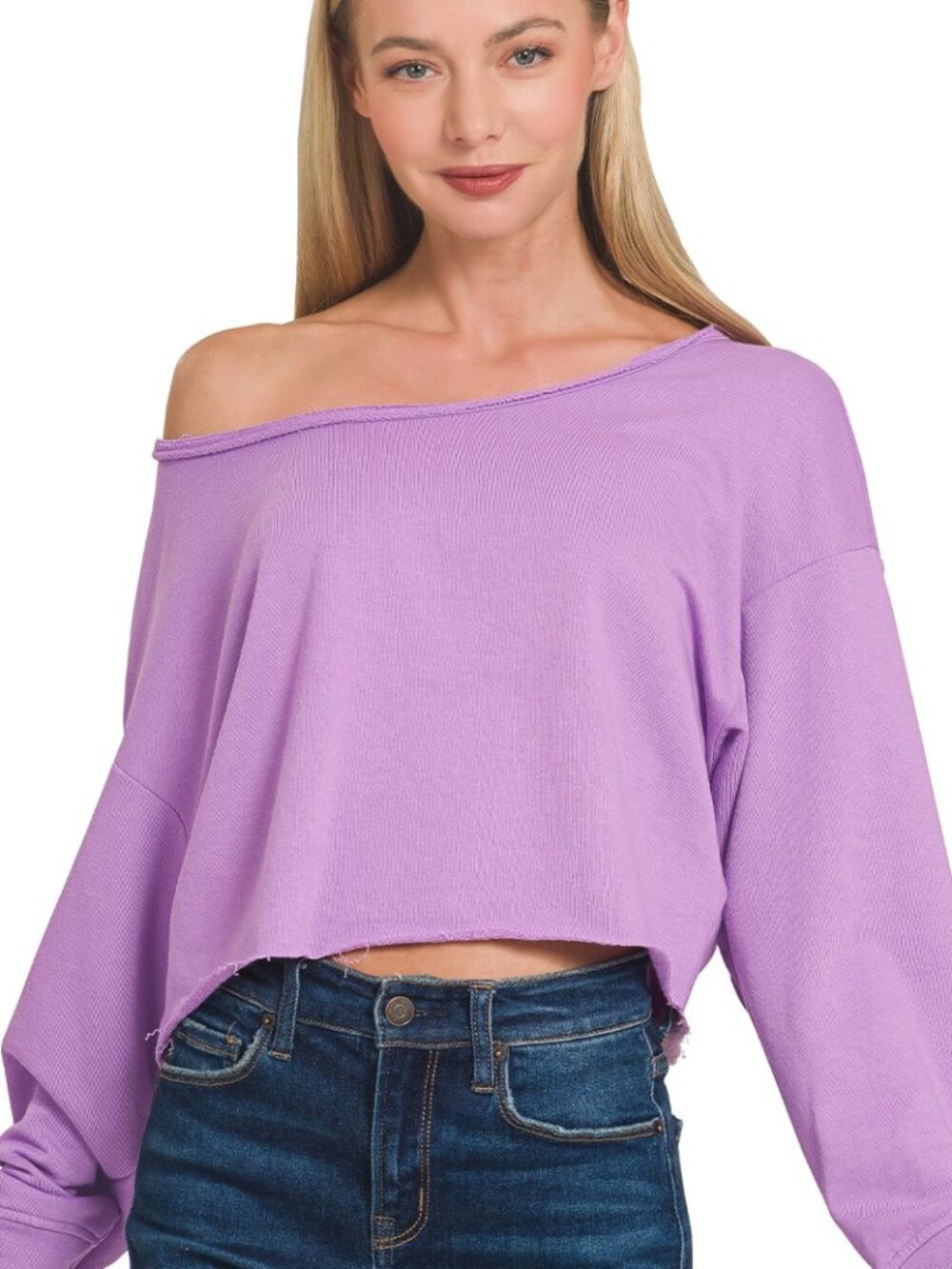 319 | French Terry Boat Neck Top - Lavender